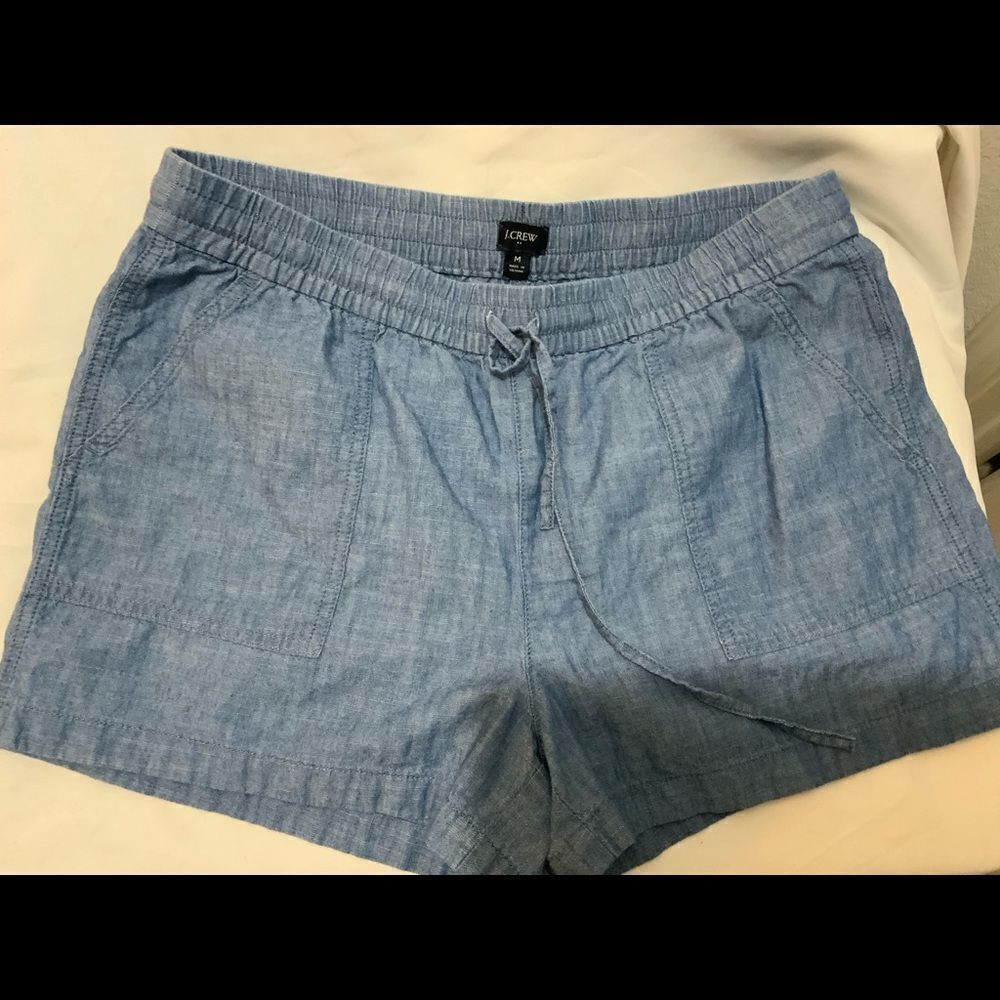 J Crew Womens Blue Elastic Drawstring Waist Side Split Denim Casual Shorts M